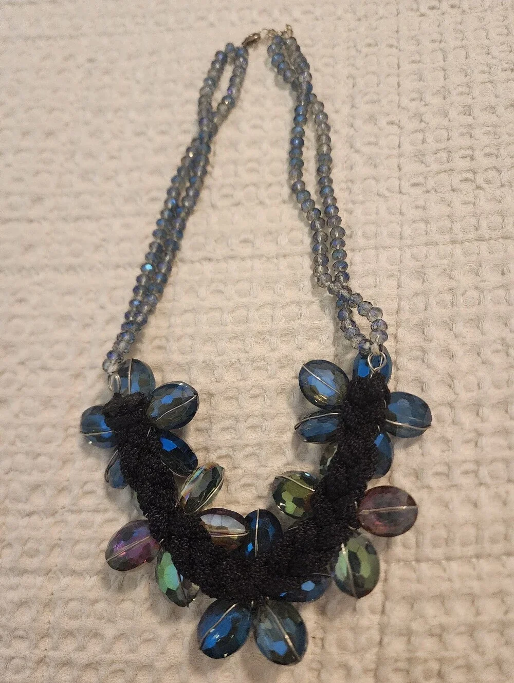 Vintage Heavyweight Multicolored Crystal Flowers Statement Necklace 20